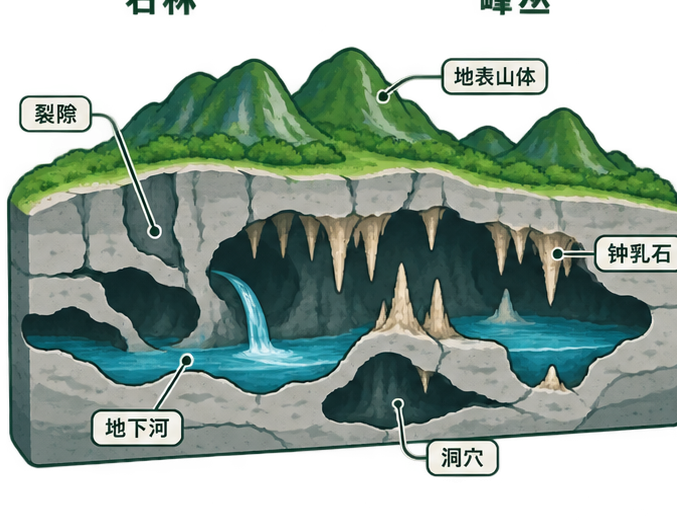 喀斯特地下剖面示意